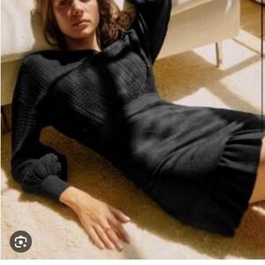 Sezane Thalie Black Button-Front Knit Dress